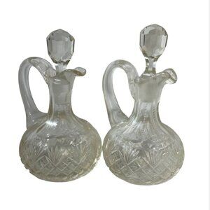 Pair of Vintage Cut Crystal Cruet with Faceted Stopper for Oil or Vinegar